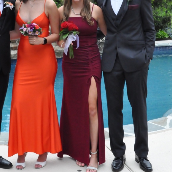 Emerald Sundae Burgundy Slit Prom Dress - Picture 4 of 4